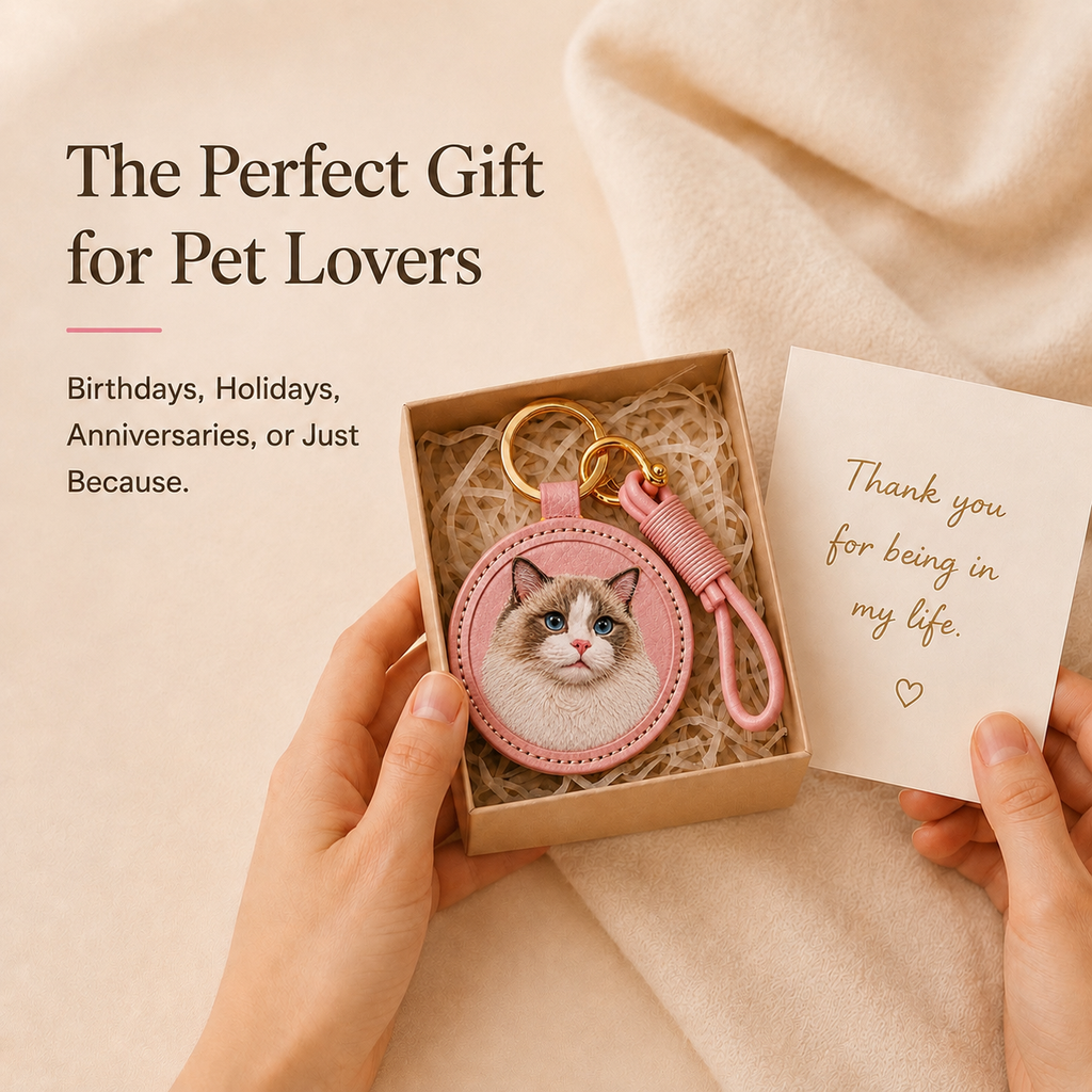 Custom 3D Leather Pet Portrait Keychain, Hand-Carved Bag Tag, Pet Lover Keepsake