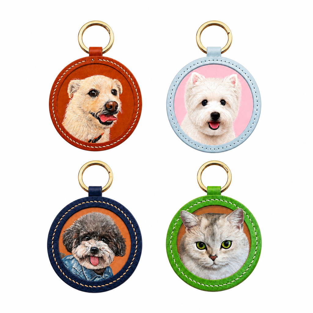 Custom 3D Leather Pet Portrait Keychain, Hand-Carved Bag Tag, Pet Lover Keepsake
