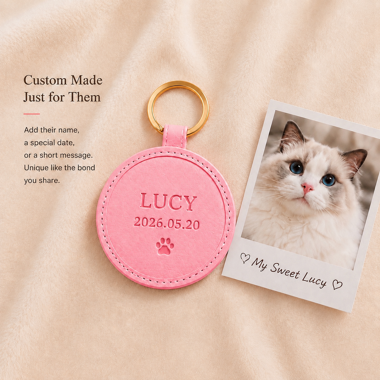 Custom 3D Leather Pet Portrait Keychain, Hand-Carved Bag Tag, Pet Lover Keepsake