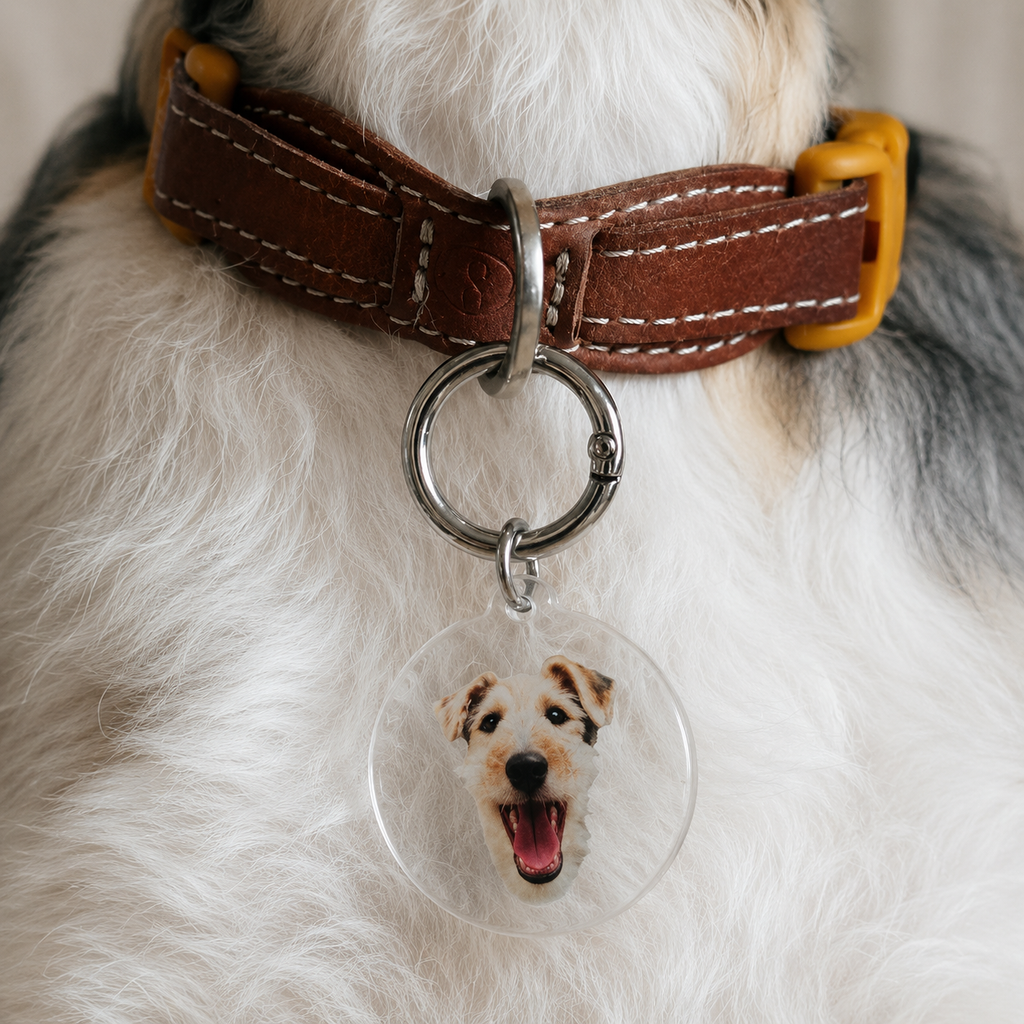 Custom Pet Photo Keychain – Personalized Dog Face Acrylic Keyring