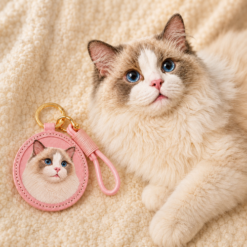 Custom 3D Leather Pet Portrait Keychain, Hand-Carved Bag Tag, Pet Lover Keepsake