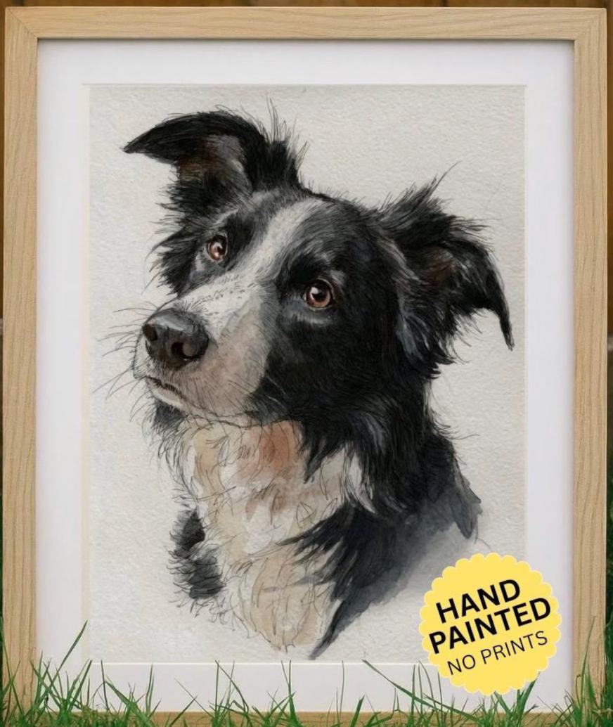 Custom Watercolor Pet Portrait, Dog Portrait From Photo, Personalised Dog memorial Gift on Framed, Pet Painting